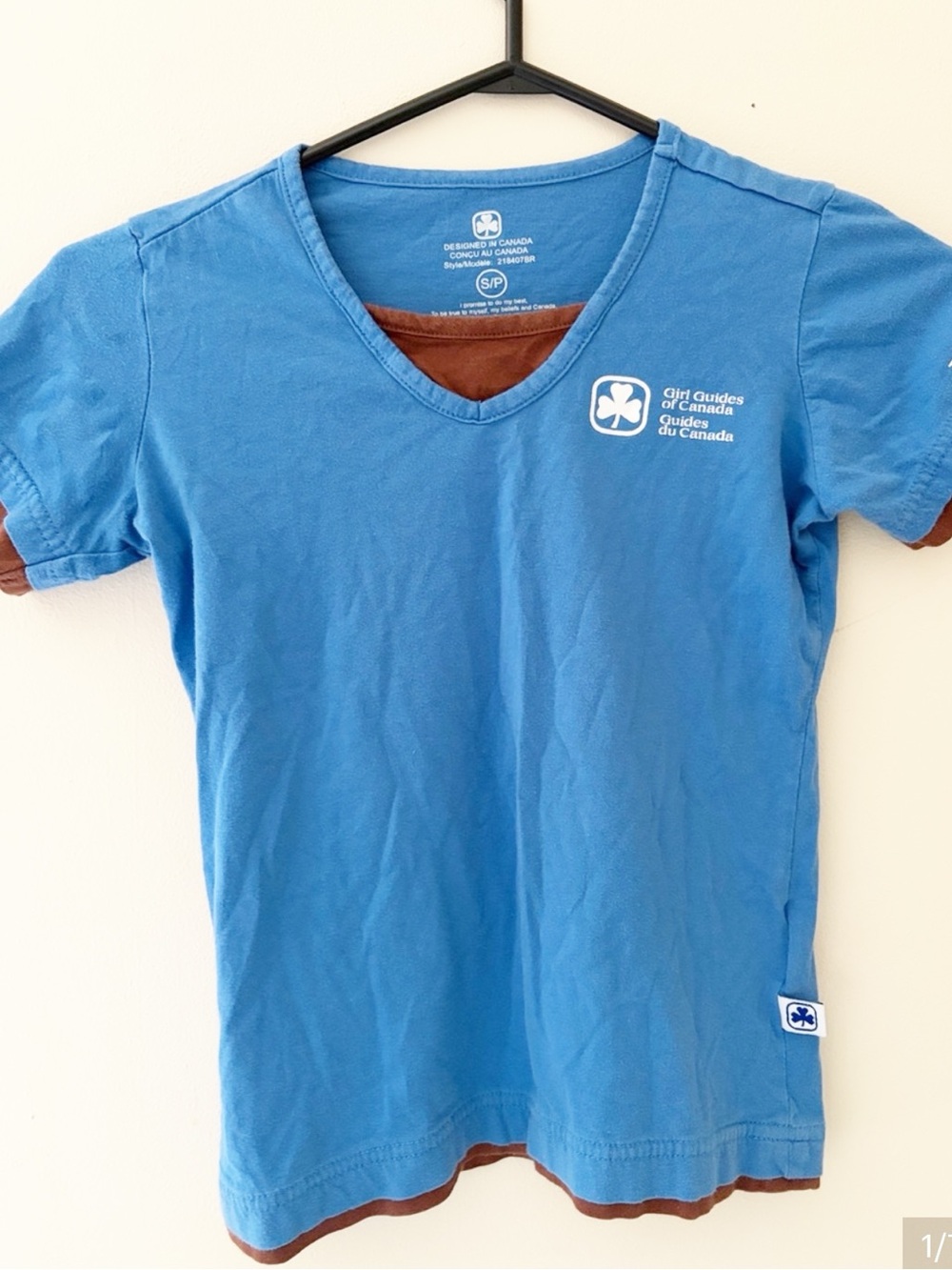 Vintage Girl Guides of Canada Blue V-Neck Tee with Brown Trim